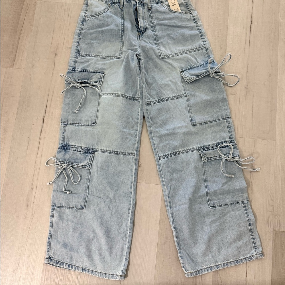 No Boundaries Light Blue Cargo Wide-Leg Jeans